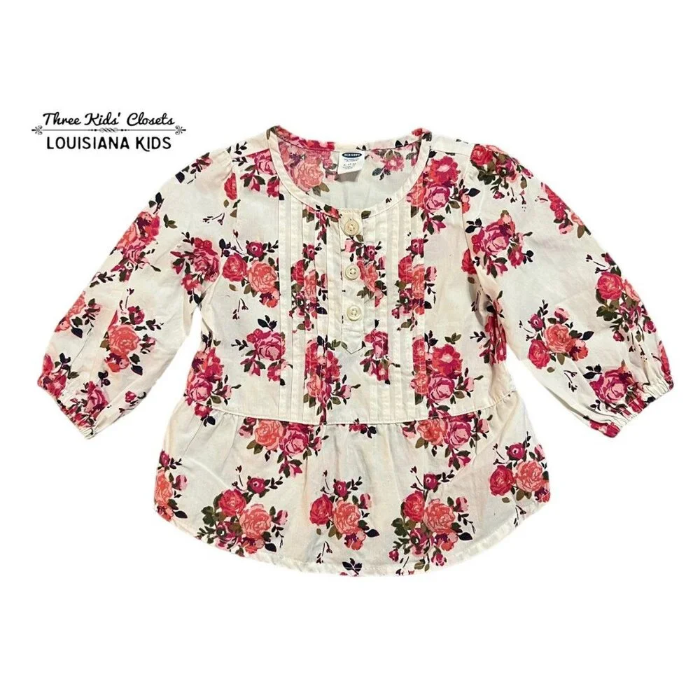 Old Navy 6-12m Floral Rose Print Peplum Blouse